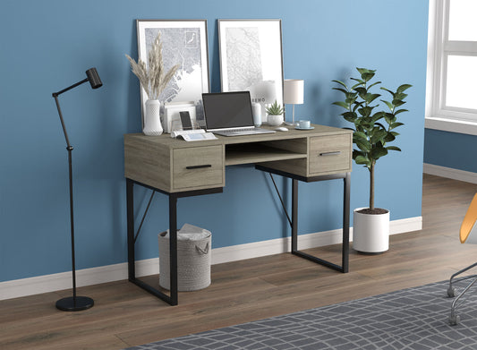 Computer Gaming Desk Dark Taupe 2 Drawers 1 Shelf Black Metal