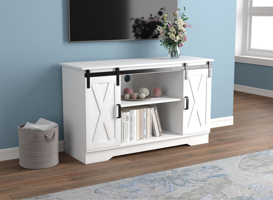 Tv Stand White 2 Sliding Doors 3 Shelves