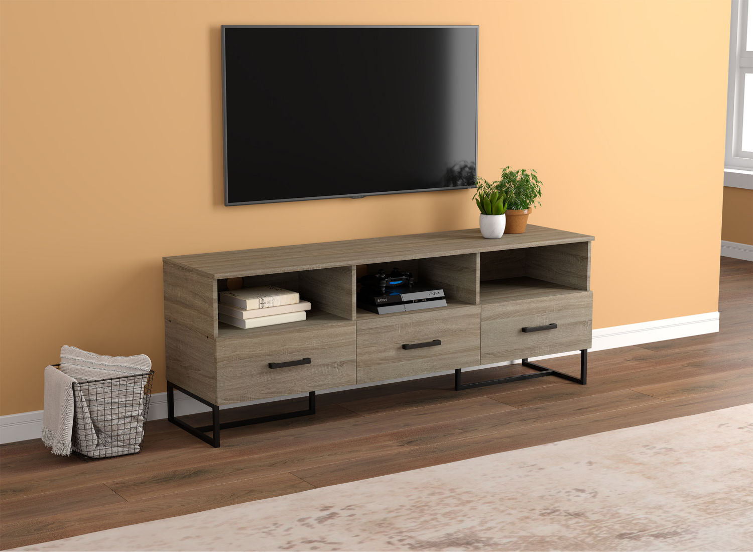 Tv Stand Dark Taupe 3 Drawers 3 Shelves