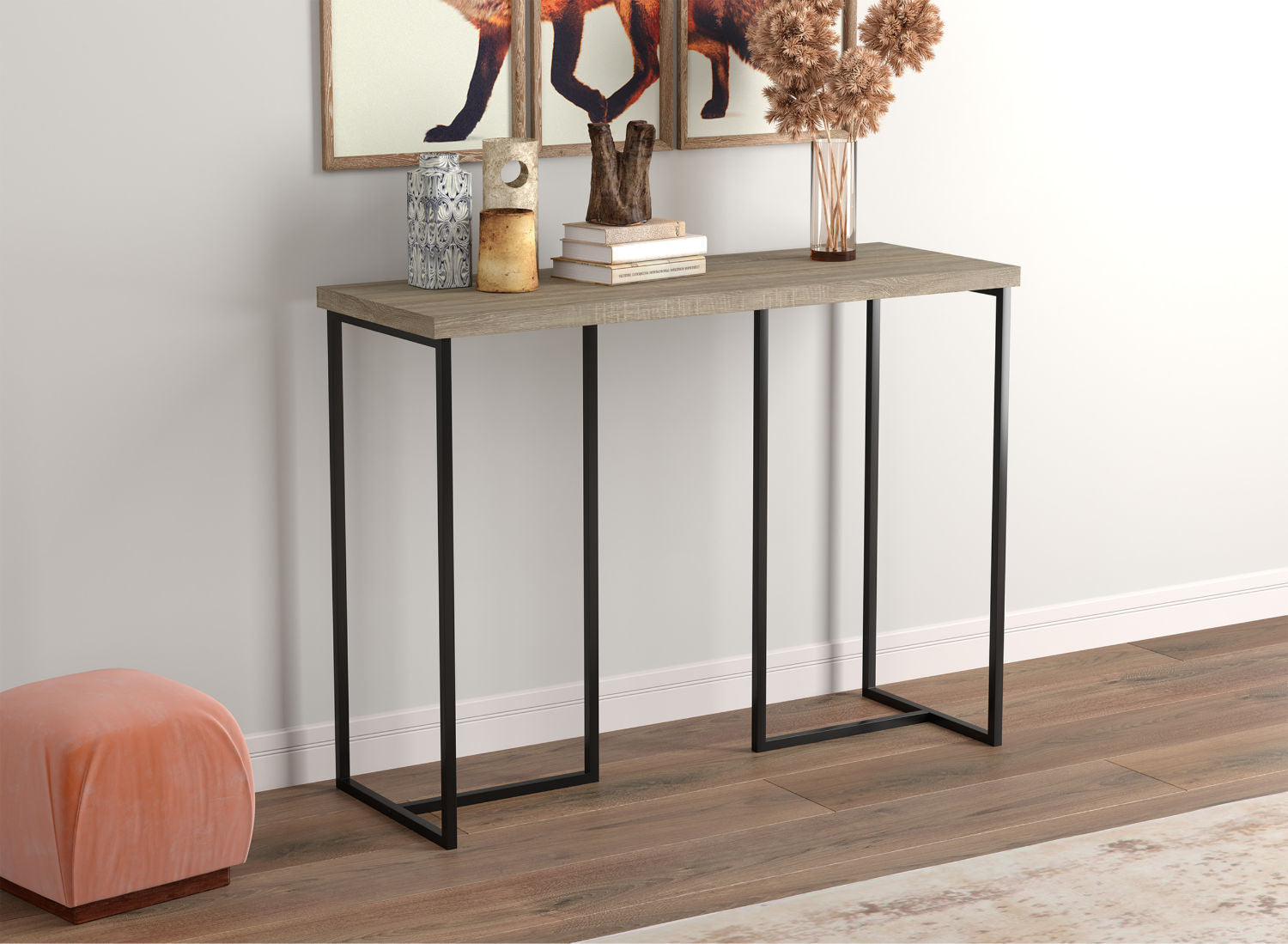 Console Sofa Table Dark Taupe Black Metal