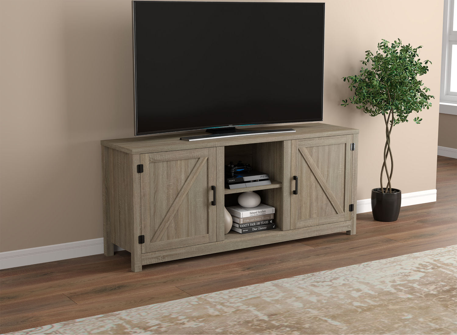 Tv Stand Dark Taupe 2 Closed Doors 2 Shelves