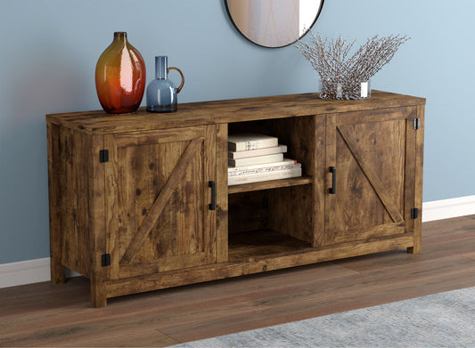 Tv Stand Brown Reclaimed Wood 2 Closed Doors 2 Shelves