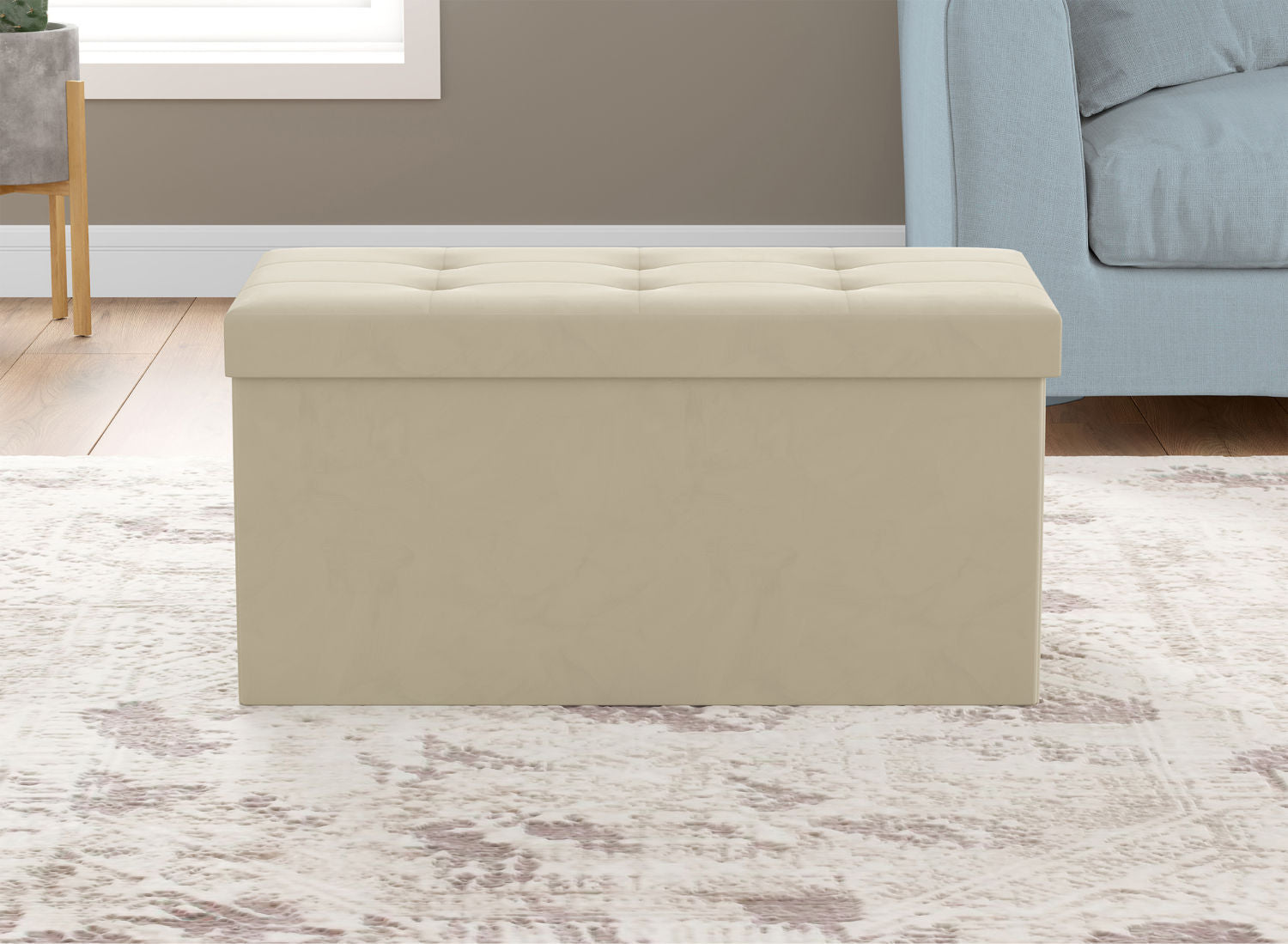 Ottoman Rectangular With Storage Velvet Cream