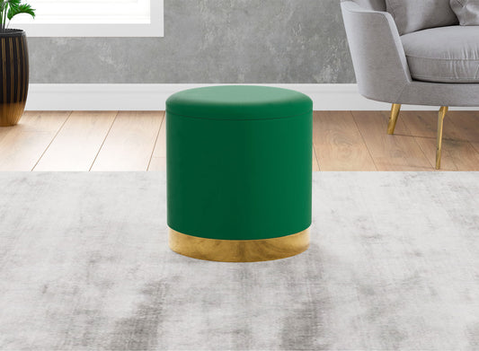 Ottoman Cylindre Velvet Forest Green Gold Metal