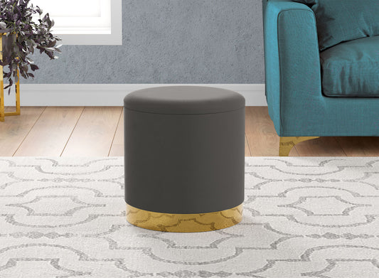 Ottoman Cylindre Velvet Grey Gold Metal