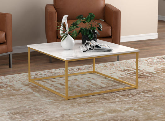 Coffee Table Square Marble Gold Metal