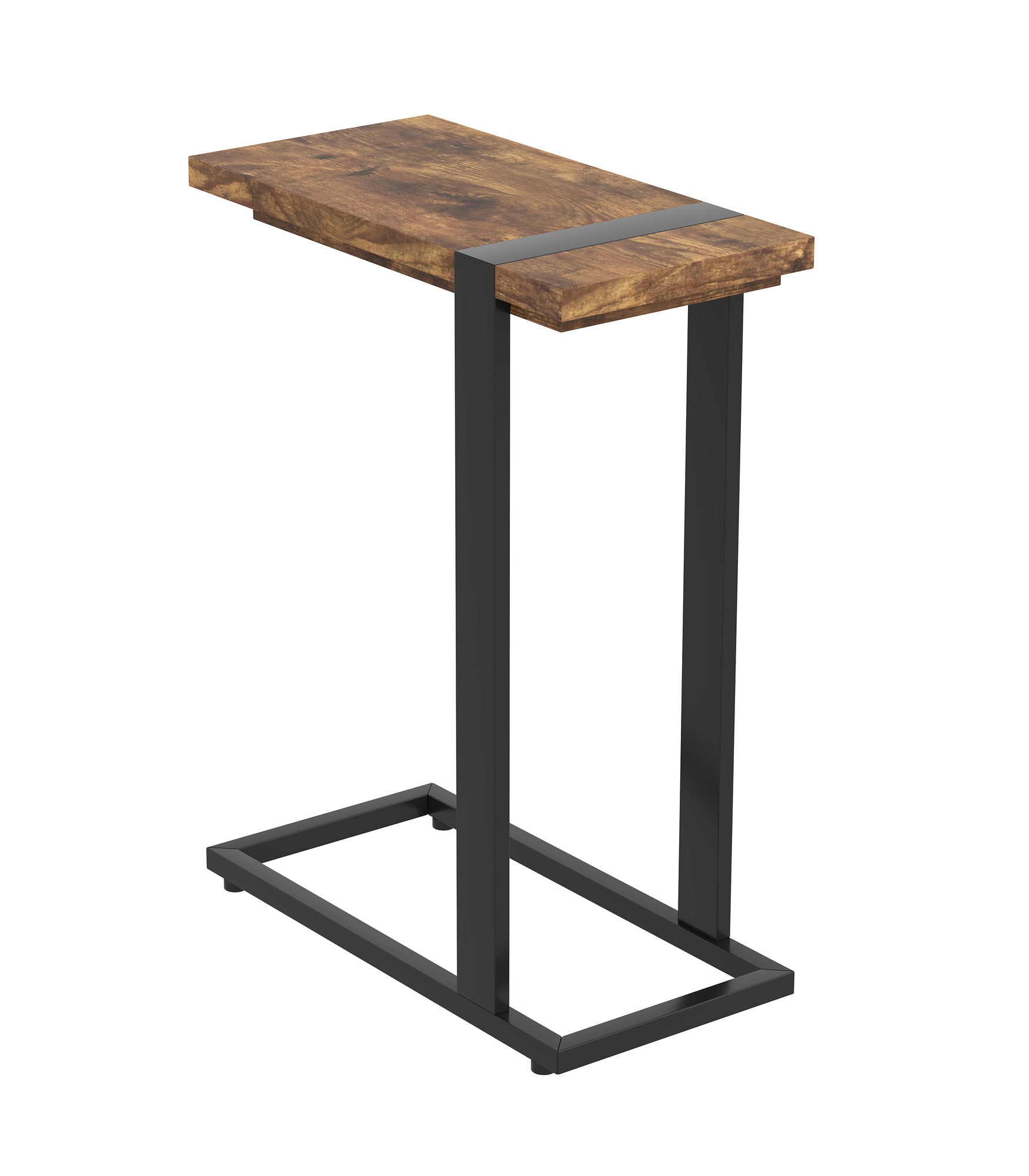 End Accent Table C-Shaped Brown Reclaimed Wood Black Metal