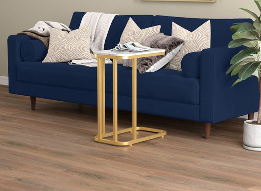 End Accent Table C-Shaped Rounded Marble Gold Metal