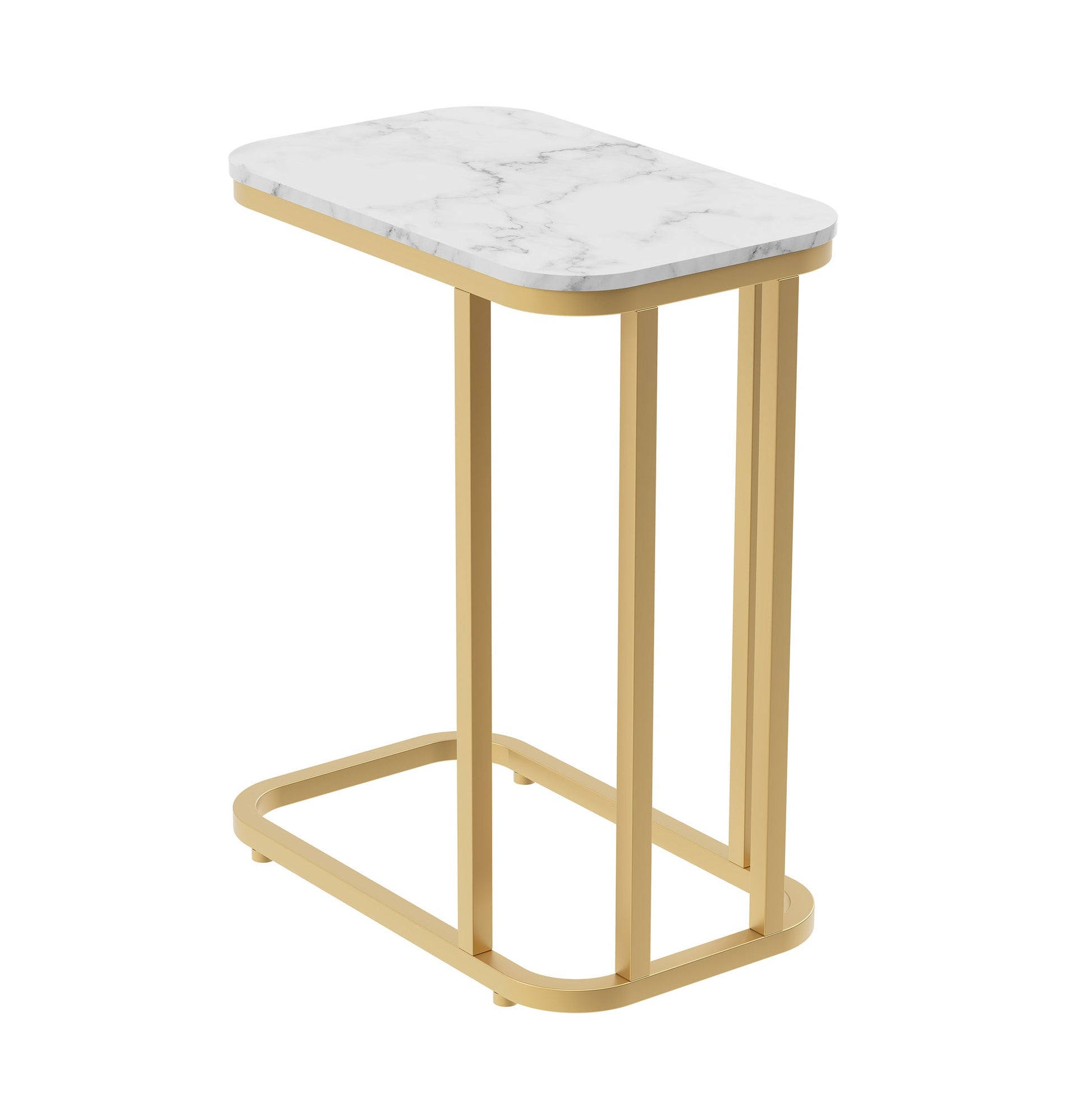 End Accent Table C-Shaped Rounded Marble Gold Metal