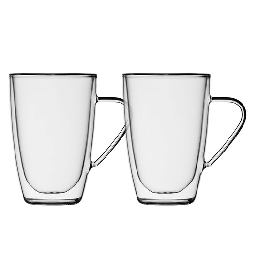 Insulated Double-Wall Glass Coffee Tea Hot or Cold Beverage Mug 4 Piece Set 350ml, Barista