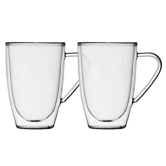 Insulated Double-Wall Glass Coffee Tea Hot or Cold Beverage Mug 4 Piece Set 435ml, Barista