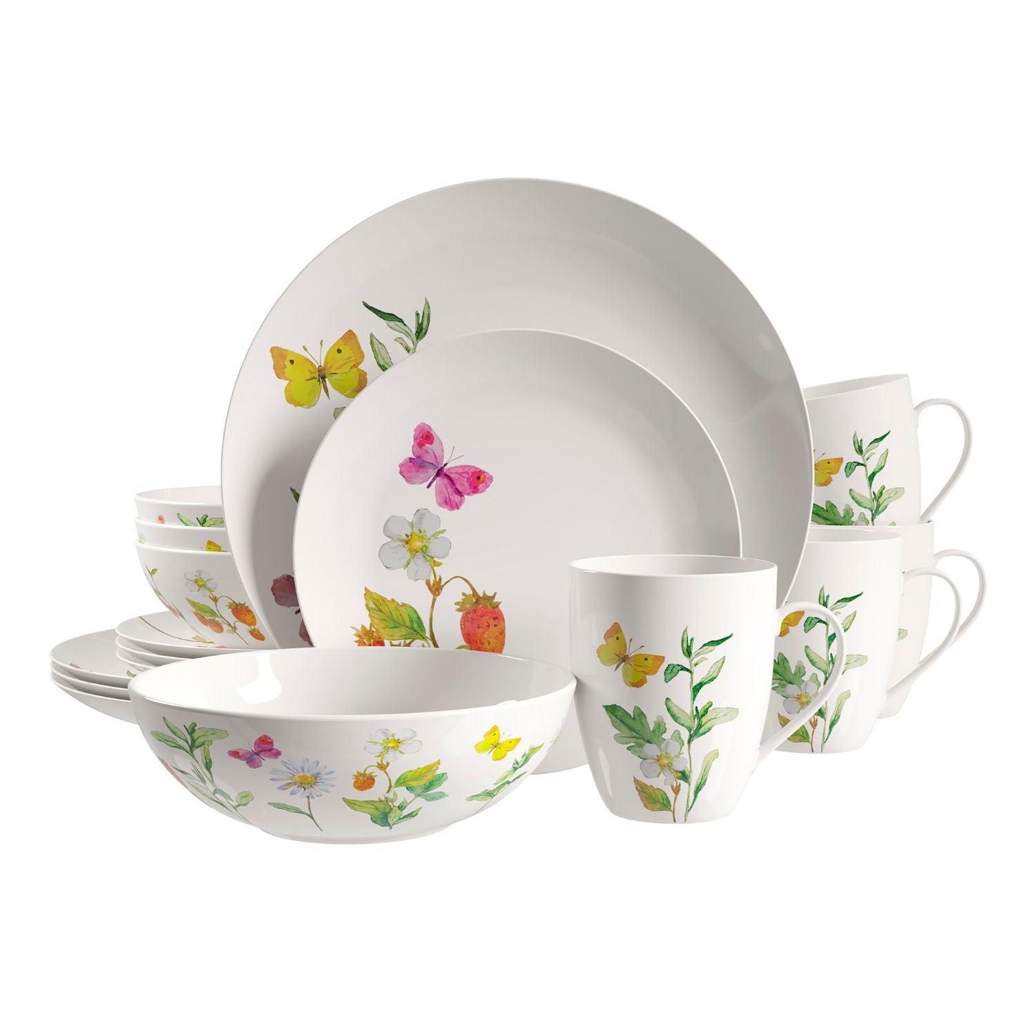 Dinnerware Set 16 Piece Garden Butterflies, Service for 4