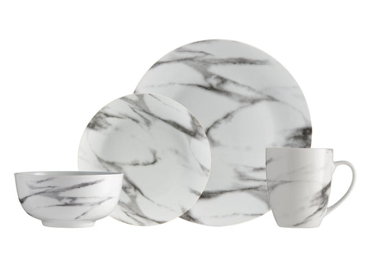 Dinnerware Set 16 Piece Porcelain Coupe Marble, Service for 4