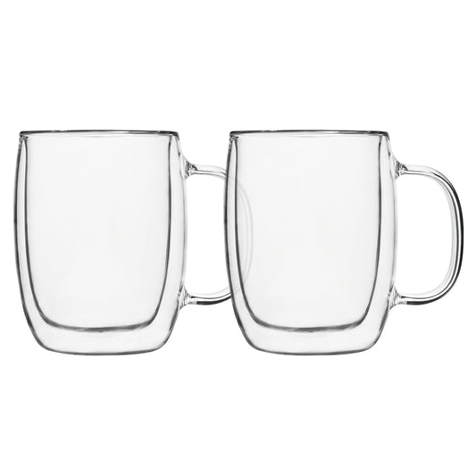 Insulated Double-Wall Glass Coffee Tea Hot or Cold Beverage Mug 4 Piece Set 350ml, Barista