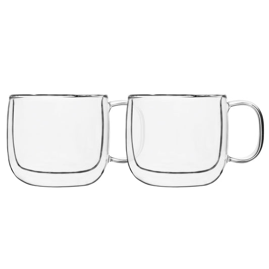 Insulated Double-Wall Glass Coffee Tea Hot or Cold Beverage Mug 4 Piece Set 475ml, Barista