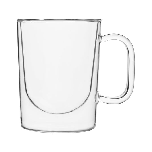 Insulated Double-Wall Glass Coffee Tea Hot or Cold Beverage Mug 2 Piece Set 370ml, Barista