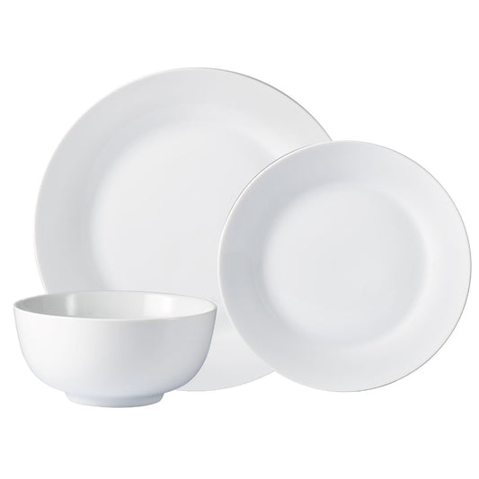 Dinnerware Set 12 Piece Plain White Round Rim, Service for 4