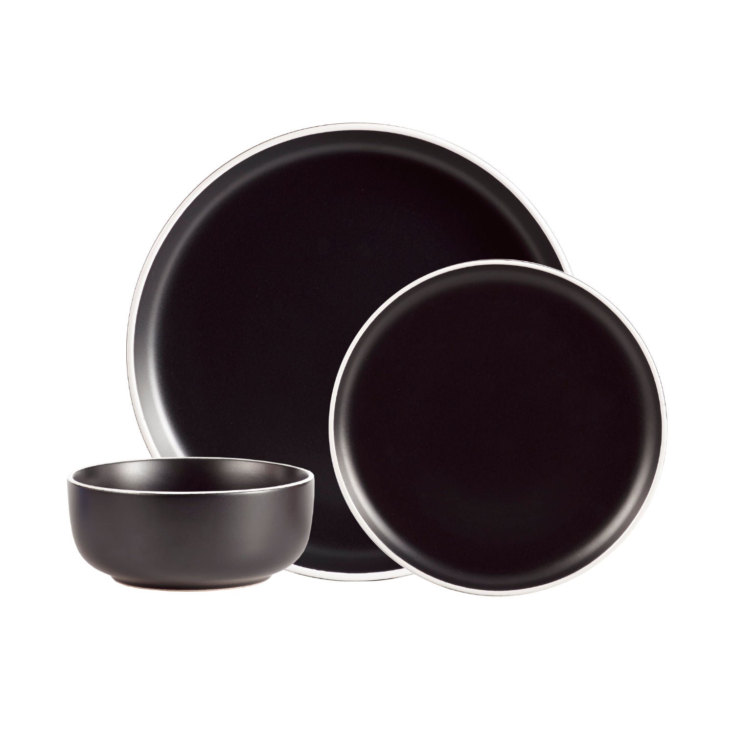 Dinnerware Set 12 Piece 2 Tone Cylinder Black, Service for 4