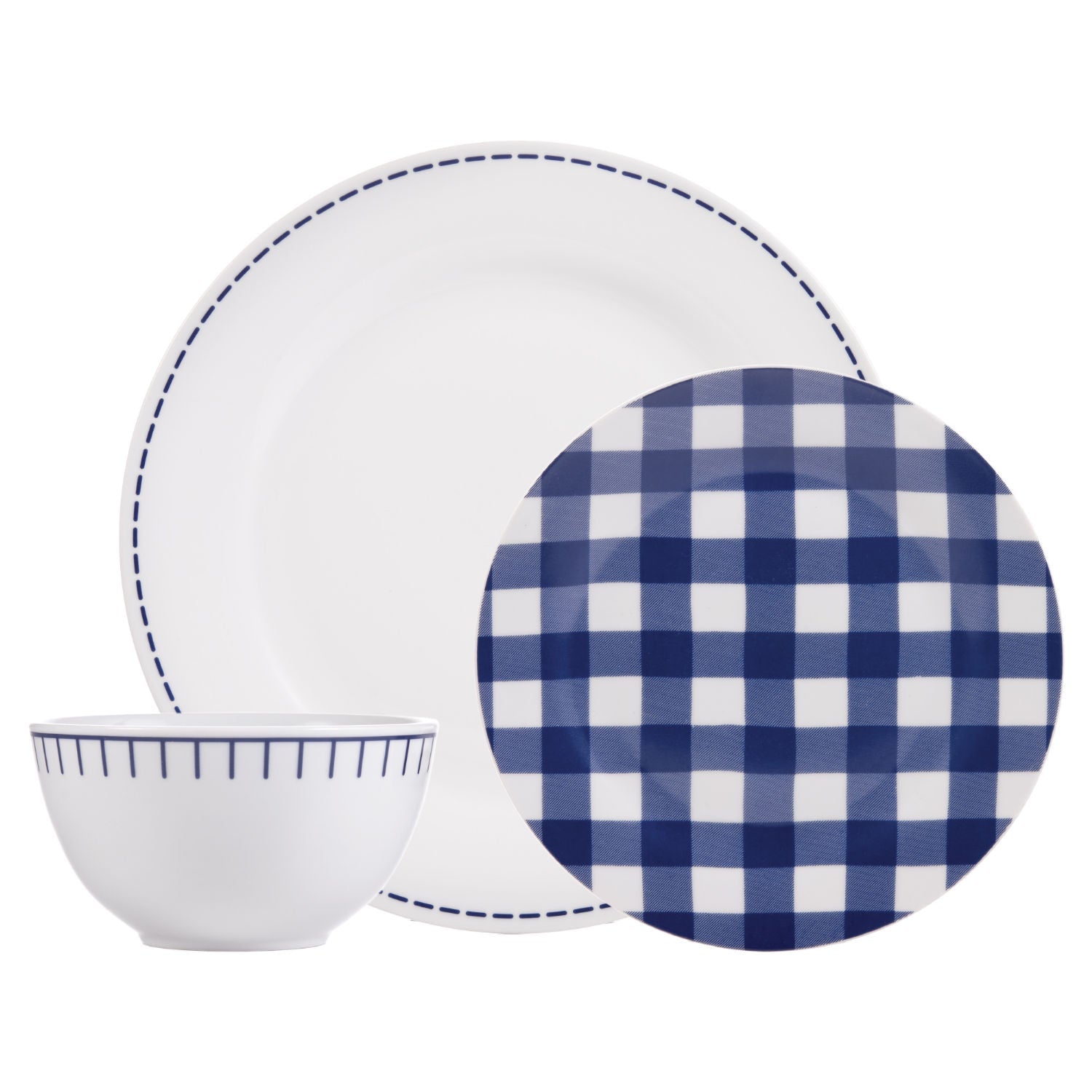 Dinnerware Set 12 Piece Rustic Cottage Navy/White, Service for 4