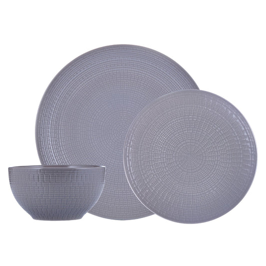 Dinnerware Set 12 Piece Embossed Grey, Service for 4