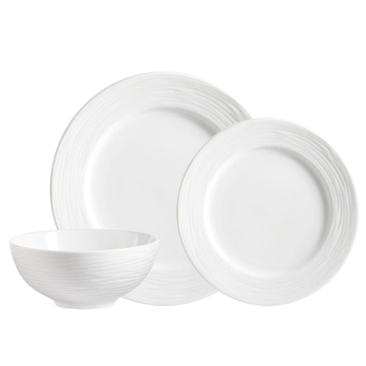 Dinnerware Set 12 Piece Porcelain Round Rim Embossed, Service for 4