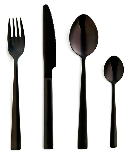 Flatware Silverware 16 Piece Cutlery Utensils Set for 4, Black